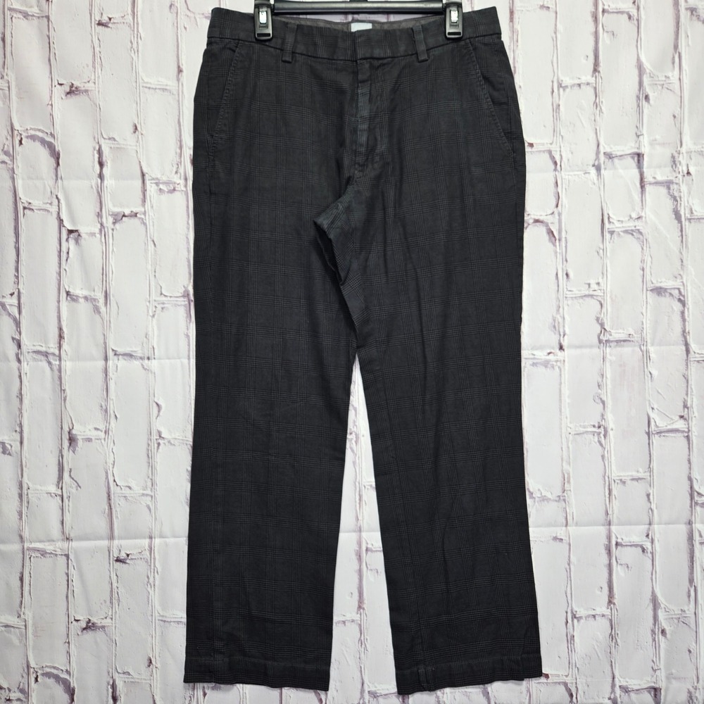 Gap Straight Fit Pants‎ Black Grey Plaid Cotton Glen Check Trousers Mens 33x30